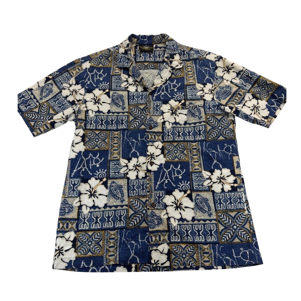 Royal Creations Hibiscus Hawaiian Shirt Men M Blue Cotton USA‎